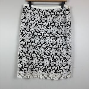 Karl Lagerfeld Paris Floral Pencil Skirt Women 10 Black White Lace Overlay Work